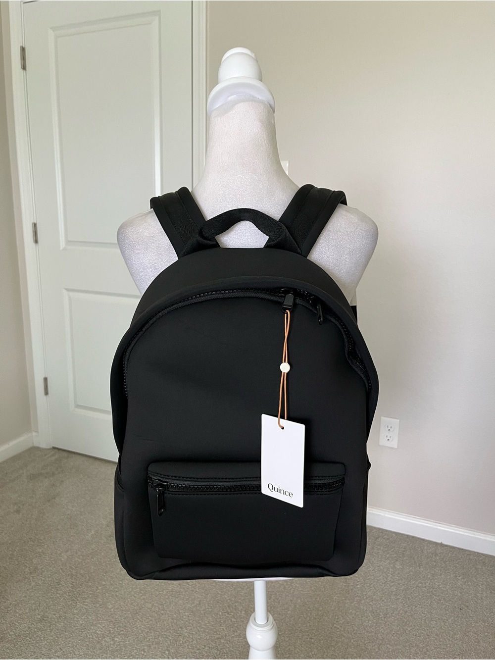 NWT Quince Black Neoprene Backpack with Front Zip Pocket